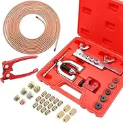 mxuteuk 25 ft 3/16 Inch Copper Coated Brake Line Kit(Includes 24 Fittings and 4 Unions) with Tube Bender and Double & Single Flaring Tool Kit