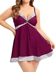 [Yuanlar] Women's Plus Size Two Pieces Tankini Bathing Suit Retro Tank Top Swimdress with Shorts Swimsuit