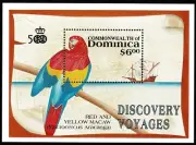 Stamp Dominica 1991 500 th Discovery America Voyages Macaw yvert hb 186