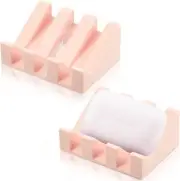 2Pcs Pink Silicone Soap Dish With Drain for Shower Bathroom Bar Soap Holder Pink