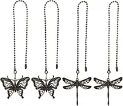 [Micro Traders] 4PCS Ceiling Fan Pull Chain Set 30cm Lamp Pendant Extension Ball Chains with Dragonfly and Butterfly Ornament Connector Decoration Bronze