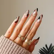 24 Pcs Cute Pointed Almond Oval Shape Press on Nails Medium Length French Colorblock Fake Nail Enamel Style Heavy Color,Art for Women and Girls Stick on Nails