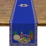 Passover Table Runner Pesach Seder Plate Matzoh Red Wine Jewish Festival Holiday Party Kitchen Dining Home Decoration