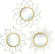 Kelly Miller Metal Gold Mirrors for Wall Decor, Set of 3 Mirror Wall Decorations for Living Room, Bedroom & Bathroom (MW009)