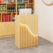 Modern Reception Desk Counter with Drawer Storage for Supermarket Convenience Store and Hotel Wood Grain Color Front Desk Reception Counter for Retail Business Reception Room Tables Included