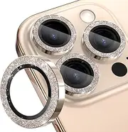 for iPhone 16 Pro/iPhone 16 Pro Max Camera Lens Protector Bling, [Glitter Decoration] Ultra-HD Tempered Glass Cover, Metal Lens Screen Protective Ring,Desert Titanium