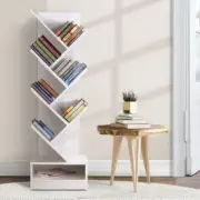 7 Tier Display Shelf Freestanding Wall Mounted Tree Bookshelf Storage White
