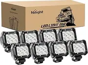 Nilight - 60001F-D LED Light Bar 8PCS 4Inch 18W LED Bar 1260lm Flood Led Off Road Driving Lights Led Fog Lights Jeep Lighting LED Work Light for Van Camper SUV ATV