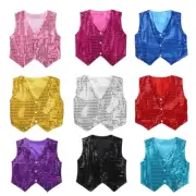 Kid Boy Girl Sequin Vest Street Dance Waistcoat Party Coat Disco Sparkle Costume