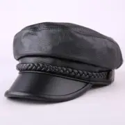 Mens Women Sheepskin Leather School Army Newsboy Hats Lip Flat Caps Baseball Cap