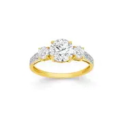 9ct Gold Cubic Zirconia Round Brilliant Trilogy Shoulder Dress Ring in Clear