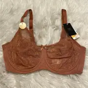 Wacoal 34DD Bra Brown Retro Chic Full Figure Underwire 855186 Bow Back Close NEW
