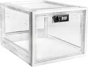 MINYII Medicine Lock Box for Safe Medication Storage - Refrigerator Food Safe Locking Container for Tablet, Phone - Kitchen, Home, School, Office Safety (White01)