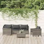 6 Piece Garden Lounge Set with Cushions Grey Poly Rattan, Garden Furniture Sets