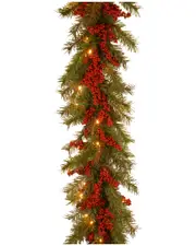 National Tree Company 9ft "Decorative" Valley Pine Garland with Battery Operated Warm White LED Lights