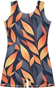 [FRODOTGV] Blue Peach Leafs Girls' Gymnastics Leotards Children Tumbling Dance Outfit for Training, Yoga, Tumbling