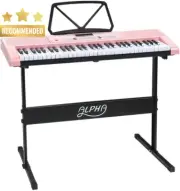 Electronic Keyboard 61 Keys Portable Digital Piano Microphone Input Stand Pink