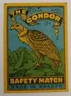 OLD MATCHBOX LABEL - THE CONDOR - SAFETY MATCH - MADE IN SWEDEN