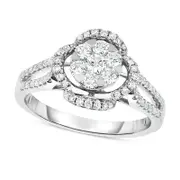 0.50 CT. T.W. Composite Natural Diamond Flower Split Shank Engagement Ring in Solid 10K White Gold