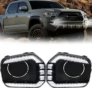 PGTOPONE Switchback White/Amber LED Front Fog Daytime Running Lamp w/Dynamic Flash LED Turn Signal Light Feature Kit For Toyota TACOMA 2012-2015 SR TRD Pro Replacement Front Bumper (16-23)