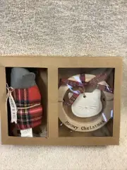 MUD PIE SANTA PAWS GIFT BOX FOR CAT PLUSH MOUSE SQUEAKER & KITTY ORNAMENT NIB