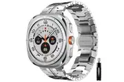 Samsung Galaxy Watch 7 Ultra 47mm Titanium Metal Strap No Gap Adjustable Replacement Bracelet Wristband (Silver)