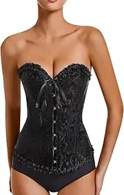 [Naturas Bouqutis] Corset Women's Black White Corset Women's Full Bust Corset Top Corset Top with Bow Design Gothic Vintage Carnival