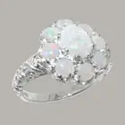 Solid 10k White Gold Natural Opal Womens Cluster Ring - Sizes 4 to 12