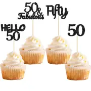 Gyufise 24Pcs Black Glitter 50th Birthday Cupcake Toppers 50 & fabulous Cake Dec