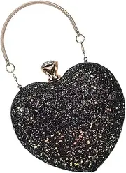 [LIFKOME] Heart Shaped Bag Sequins Chain Clutch Purse for Wedding Banquet Party Smooth Surface Easy to Carry