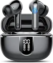 Wireless Earbuds, Bluetooth 5.4 Headphones with 4 ENC Call Noise Cancelling Mics, Bass Boost 85%, 50Hrs Playtime, IPX7 Waterproof, Mini Earbuds for Work, Sleep, Travel, USB-C, Balck