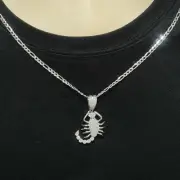 925 Solid Sterling Silver Scorpion Pendant SCORPIO ICY. Optional Chain