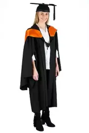 University Graduation Gown Set Bachelor Orange Hood Mortarboard Academic Dress