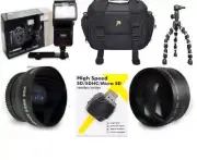 NIKON D5200 D5300 D90 ESSENTIAL ACCESSORY KIT GADGET BAG 3 LENSES FLASH TRIPOD
