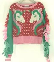 Unicorn Sweater Christmas Knit Fringe Pullover Long Sleeve Toddler Girl 12 Month