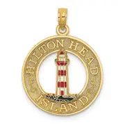 14k Yellow Gold HILTON HEAD Enamel Lighthouse Circle Charm