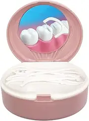 Dental Floss Portable Case with Mirror Portable Bilayer Dental Floss Picks Dispenser for Oral Care Teeth Cleaning Perfect Tool (Pink)