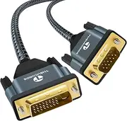 DVI to VGA Cable 10FT, Uni-Directional DVI-D to VGA Adapter Male to Male Gold-Plated Braided 1080P Full HD Cord for HDTV, PC,Laptop, Monitor, Projector