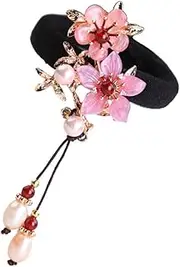 NOLITOY Original Design Pink Hair Tie for Hanfu Vintage Hair Circle Acetic Sheet Flower Elastic Rope for Chinese Culture Lovers