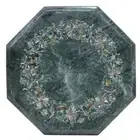 12" Green marble side table semi precious stones inlay handmade work