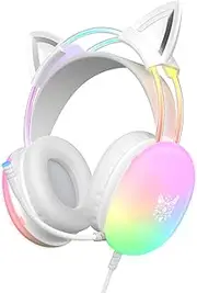 Cat Gaming Headset with Microphone, RGB Rainbow Lighting, PC Wired Lightweight Gaming Headphones for PS4/PS5/Laptop/MAC, 3.5mm Audio Over Ear Headphone, Stereo Surround Sound, Self-Adjusting Headband