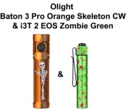 Olight Baton 3 Pro Orange Skeleton & I3T 2 EOS Zombie Green Flashlights