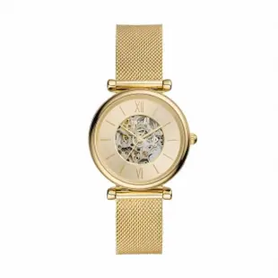 【FOSSIL 官方旗艦館】Carlie 經典金鏤空機械女錶 金色不鏽鋼錶帶 手錶 35MM ME3250