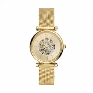 【FOSSIL 官方旗艦館】Carlie 經典金鏤空機械女錶 金色不鏽鋼錶帶 手錶 35MM ME3250(母親節)