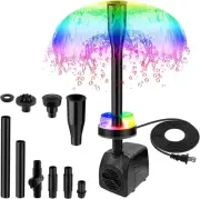 15W 800L/H Submersible Pond Fountain Pump with LED Lights, Ultra Quiet Rgb