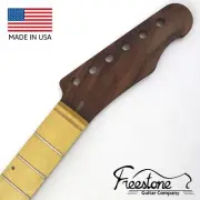 22 Fret Guitar Neck - Yellowheart on Walnut - T Style - Custom Made in USA