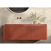 TOOLKISS Wall Hung Bathroom Vanity 1200mm Potter’s Clay – Elegant Fluted Design with Thin Solid Surface Basin, Water-Resistant MDF, Soft-Close Drawers, Includes Pop-Up Waste