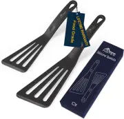 HOTEC Heat Resistant Silicone Slotted Fish Turner Spatula Set, Flipper Cooking