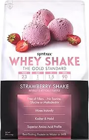 Syntrax Whey Shake, Wholesome Denatured Whey Protein Concentrate with glutamine peptides, Mixes Instantly, Smooth Creamy Milkshake Flavor, Free of Fillers, Strawberry Shake, 5.0 Pounds