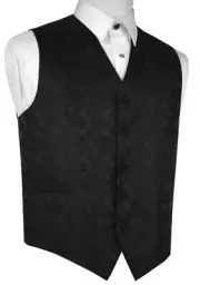 MEN'S BLACK PAISLEY FORMAL DRESS TUXEDO VEST. WEDDING, PROM, HOMECOMING